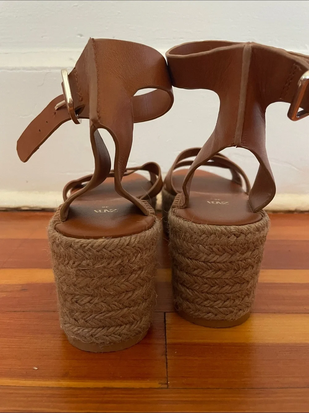 Zara Tan Brown Cross-Strap Espadrille Sandals - Picture 4 of 4